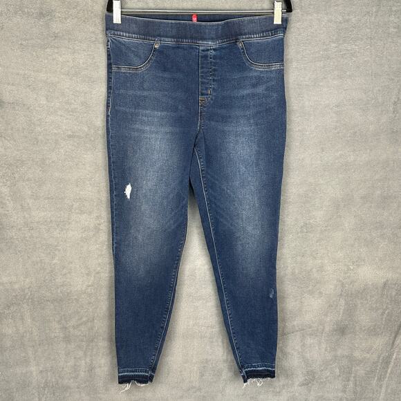 Spanx Jeans Womens Extra Large Blue Pullon Stretch Skinny Ankle Raw Hem Slimming - Picture 1 of 14